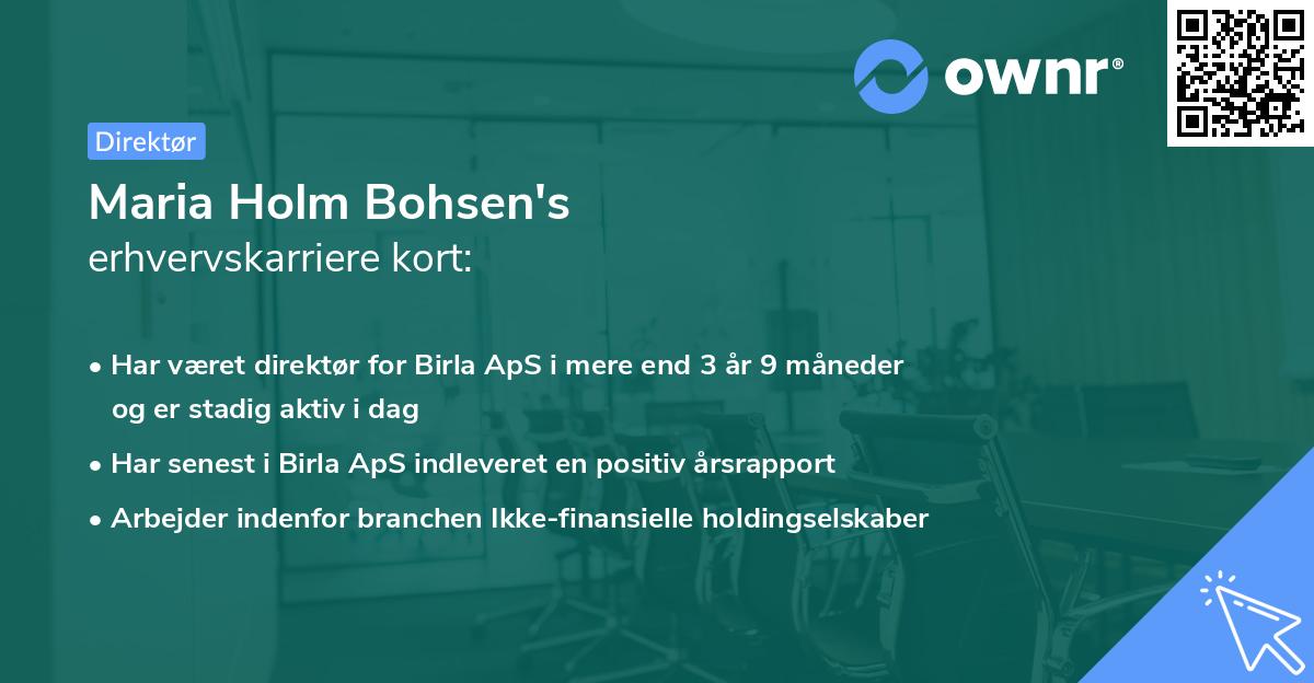 Maria Holm Bohsen's erhvervskarriere kort