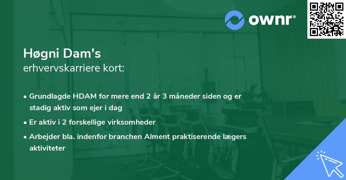 Høgni Dam's erhvervskarriere kort