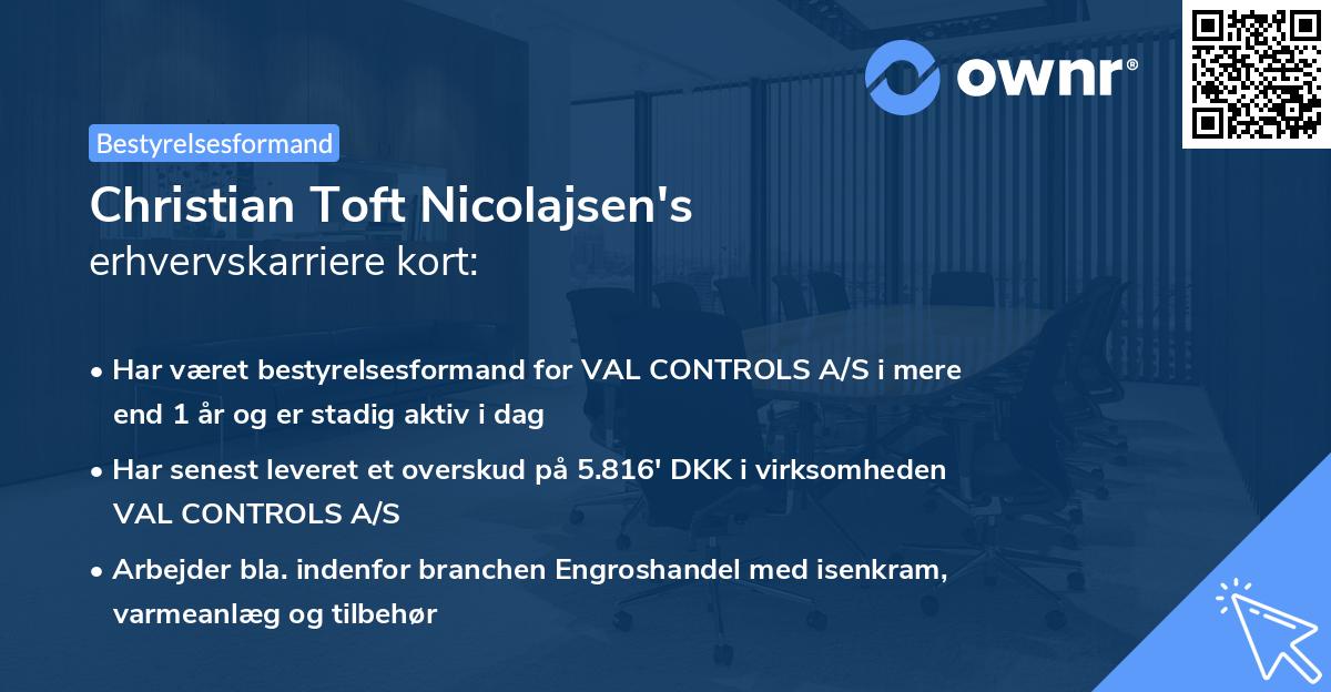 Christian Toft Nicolajsen's erhvervskarriere kort