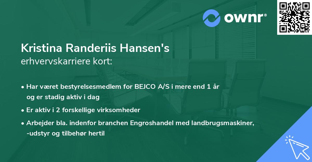 Kristina Randeriis Hansen's erhvervskarriere kort