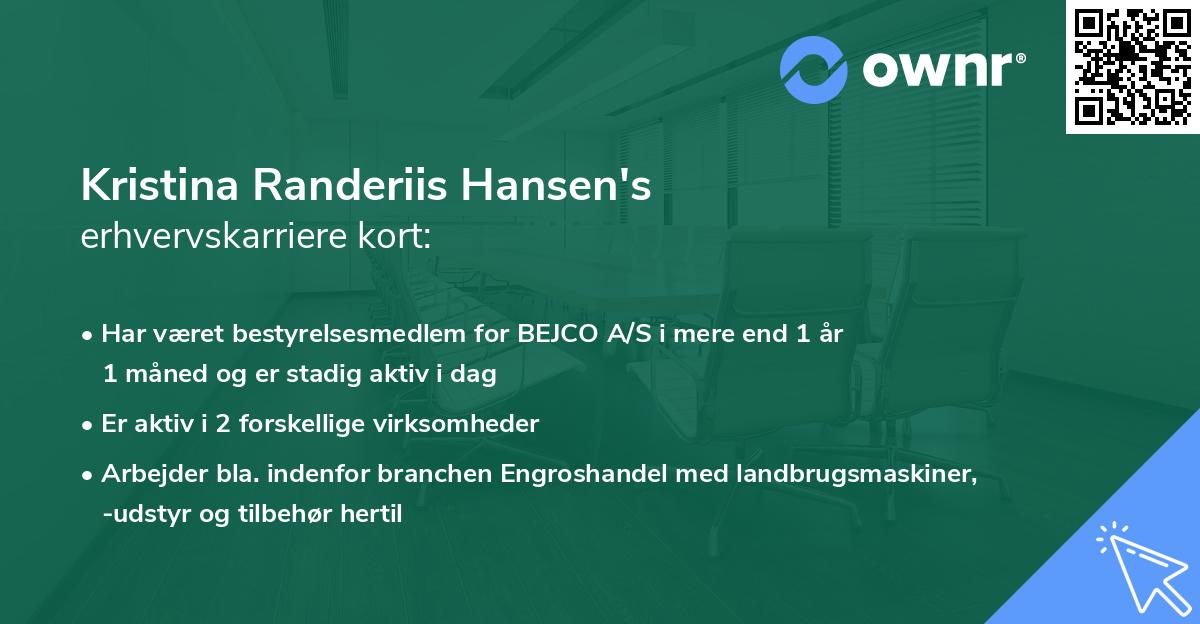 Kristina Randeriis Hansen's erhvervskarriere kort