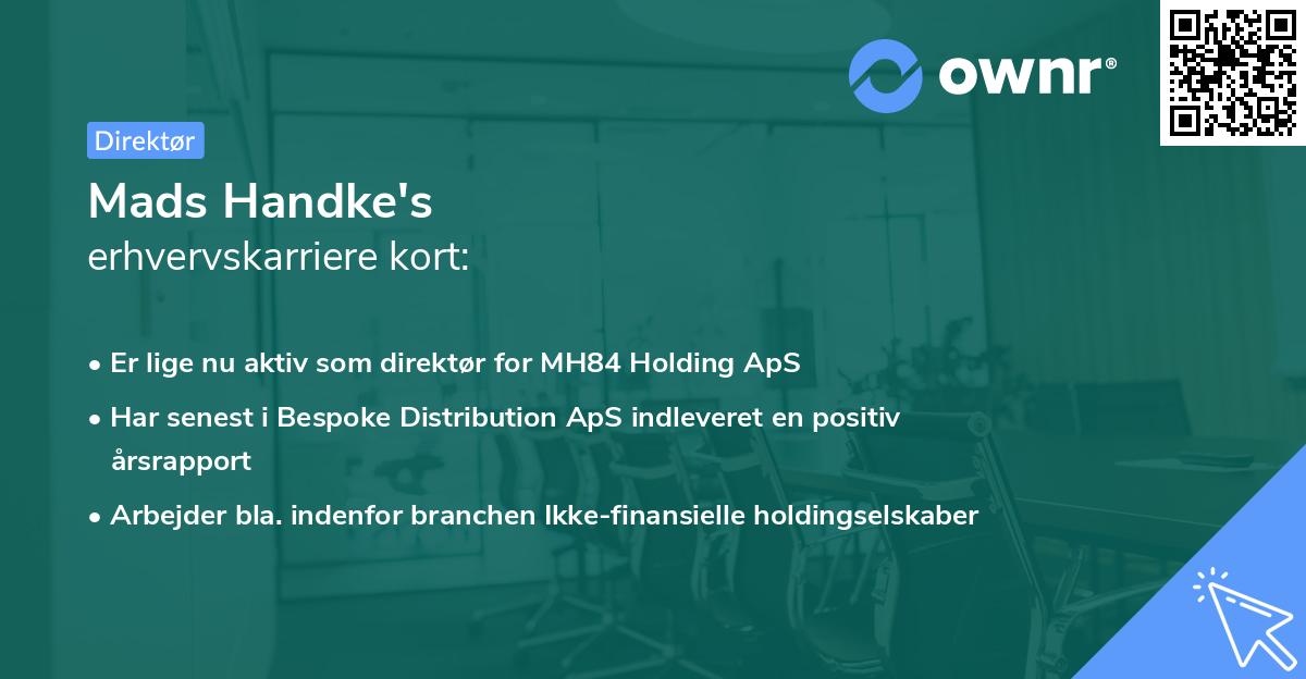Mads Handke's erhvervskarriere kort
