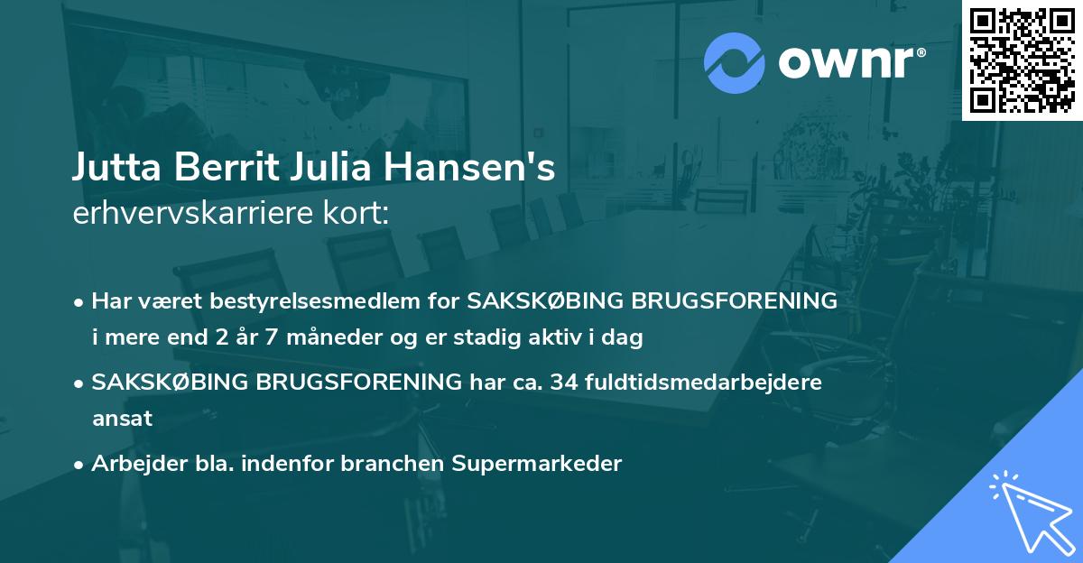 Jutta Berrit Julia Hansen's erhvervskarriere kort