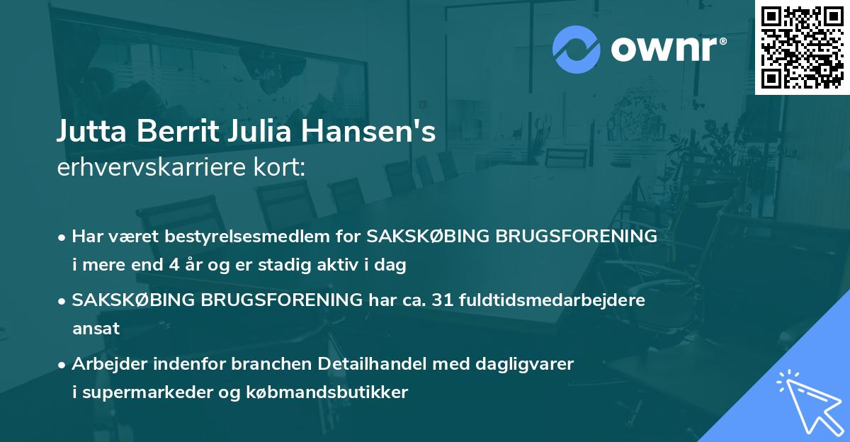 Jutta Berrit Julia Hansen's erhvervskarriere kort