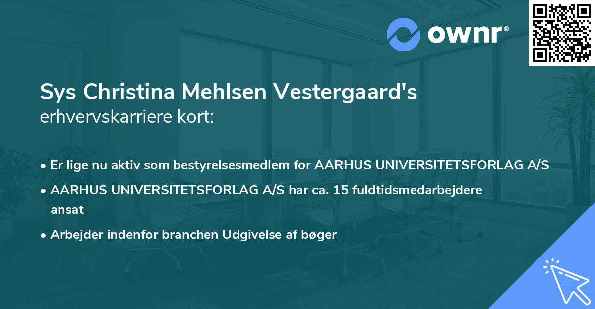 Sys Christina Mehlsen Vestergaard's erhvervskarriere kort