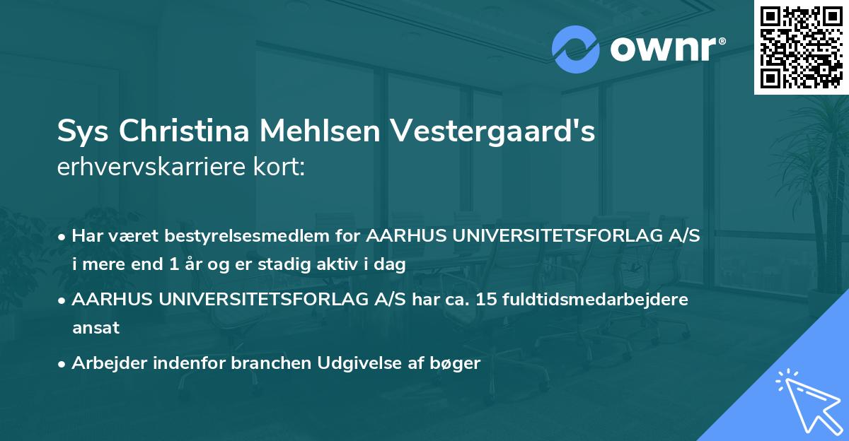 Sys Christina Mehlsen Vestergaard's erhvervskarriere kort