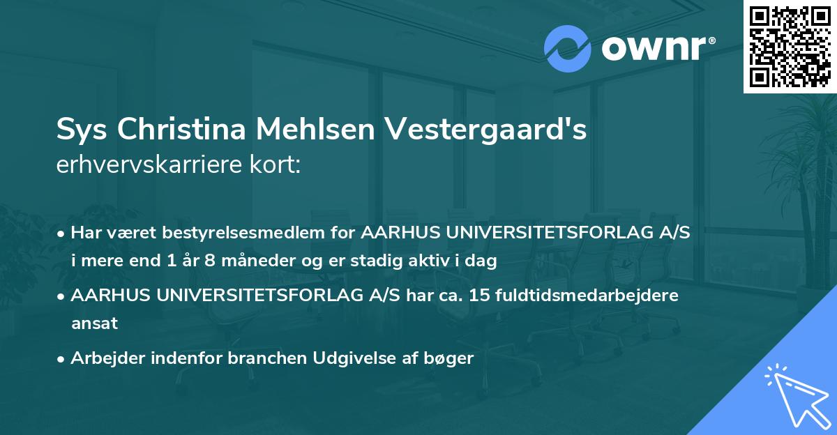 Sys Christina Mehlsen Vestergaard's erhvervskarriere kort