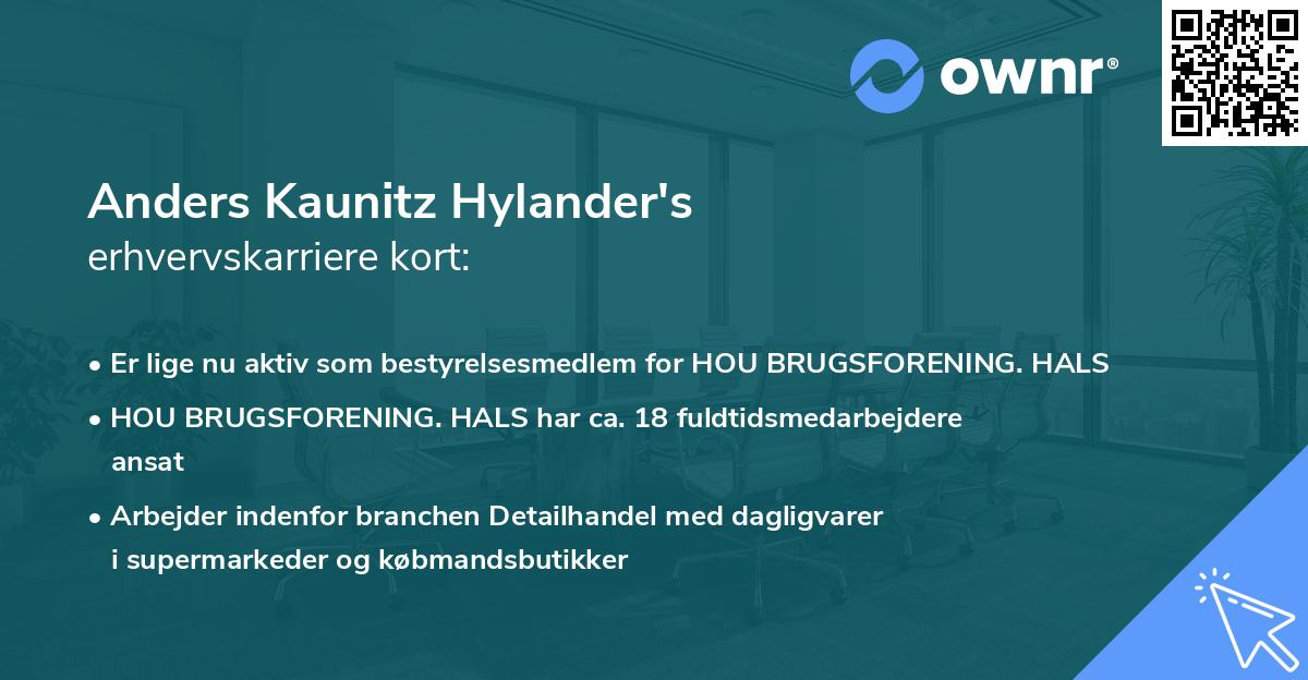 Anders Kaunitz Hylander's erhvervskarriere kort