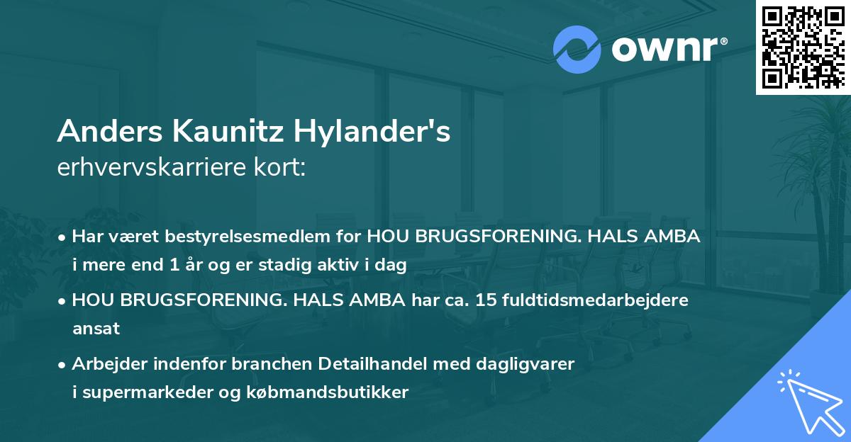 Anders Kaunitz Hylander's erhvervskarriere kort