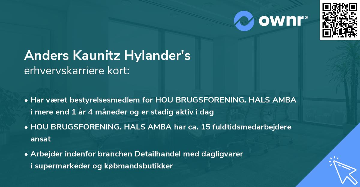 Anders Kaunitz Hylander's erhvervskarriere kort