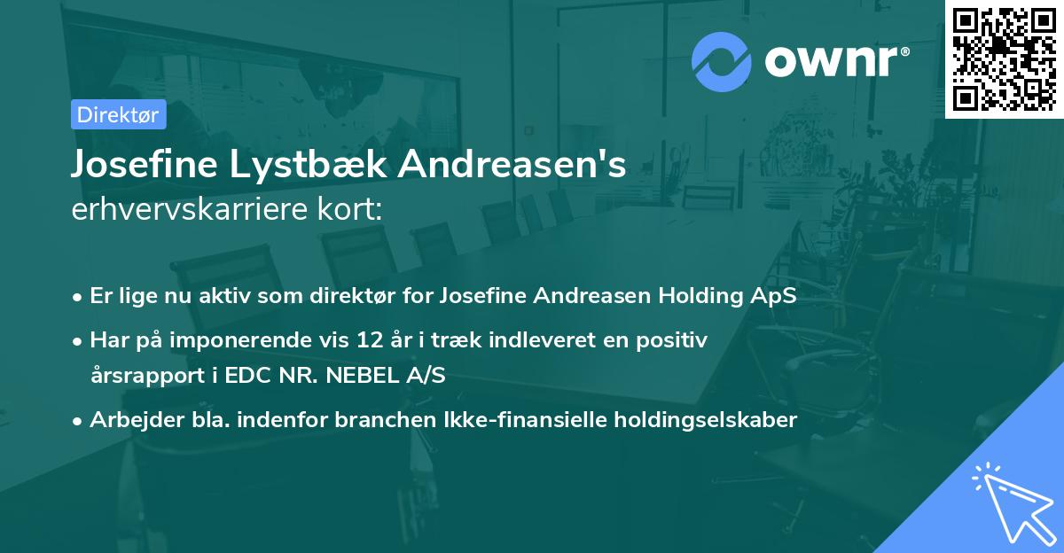 Josefine Lystbæk Andreasen's erhvervskarriere kort