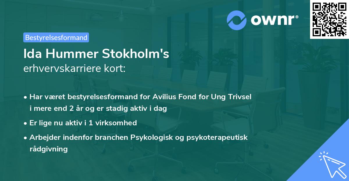 Ida Hummer Stokholm's erhvervskarriere kort