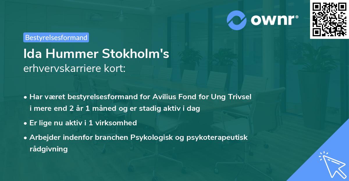 Ida Hummer Stokholm's erhvervskarriere kort
