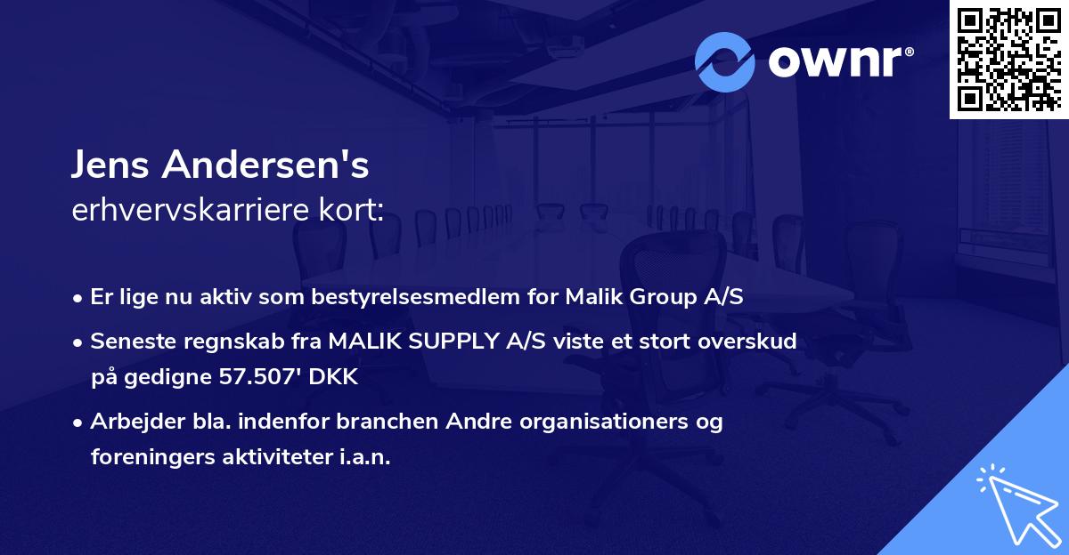 Jens Andersen's erhvervskarriere kort