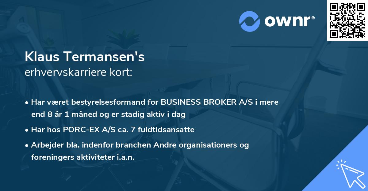 Klaus Termansen's erhvervskarriere kort