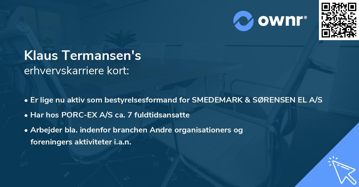 Klaus Termansen's erhvervskarriere kort