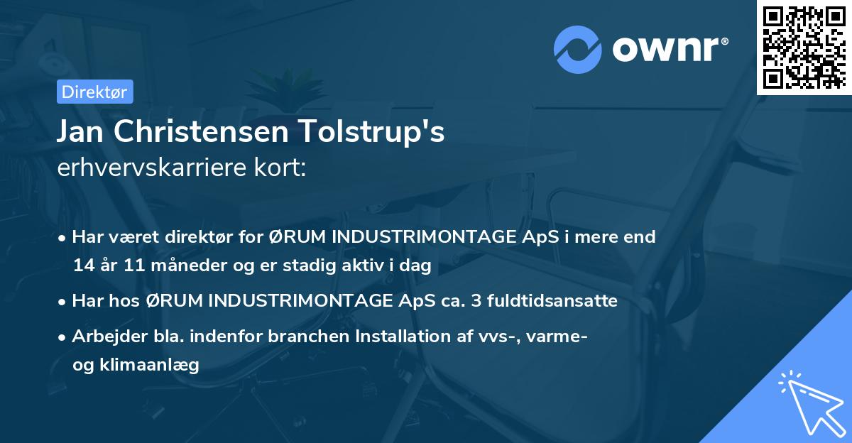 Jan Christensen Tolstrup's erhvervskarriere kort