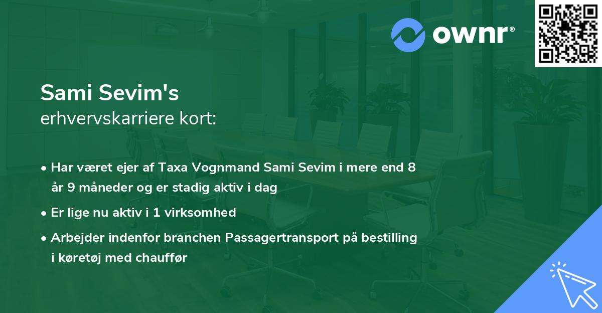 Sami Sevim's erhvervskarriere kort