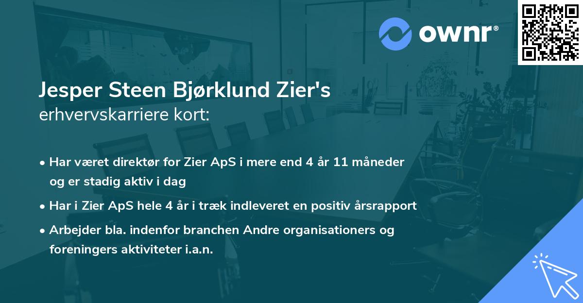 Jesper Steen Bjørklund Zier's erhvervskarriere kort