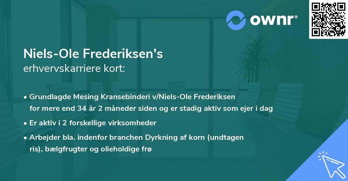 Niels-Ole Frederiksen's erhvervskarriere kort