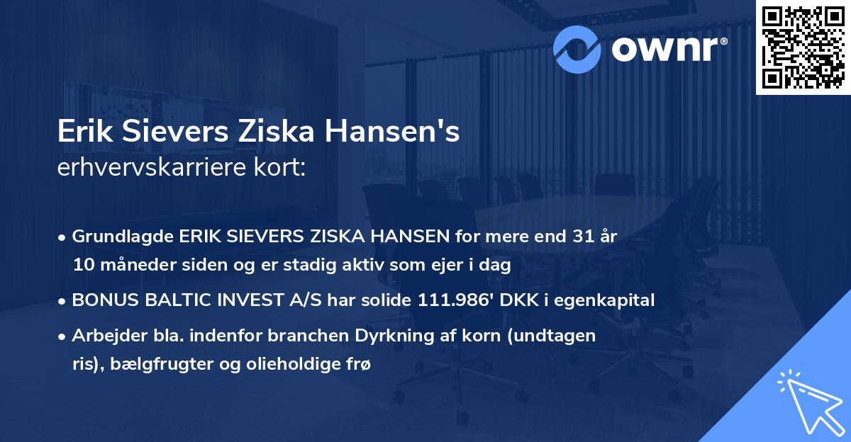 Erik Sievers Ziska Hansen's erhvervskarriere kort