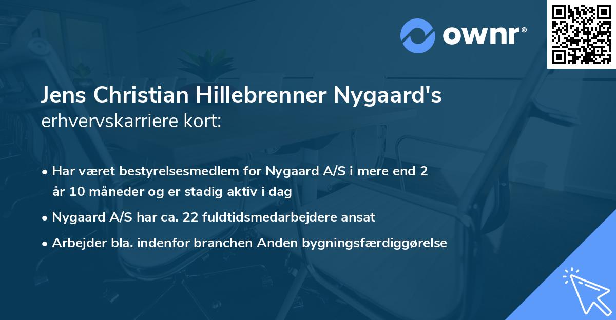 Jens Christian Hillebrenner Nygaard's erhvervskarriere kort