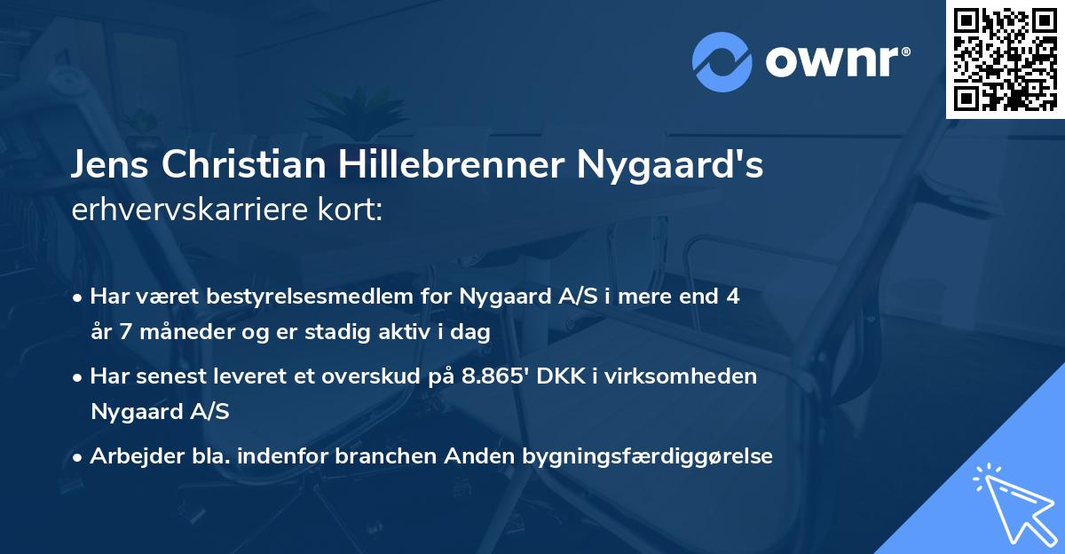 Jens Christian Hillebrenner Nygaard's erhvervskarriere kort