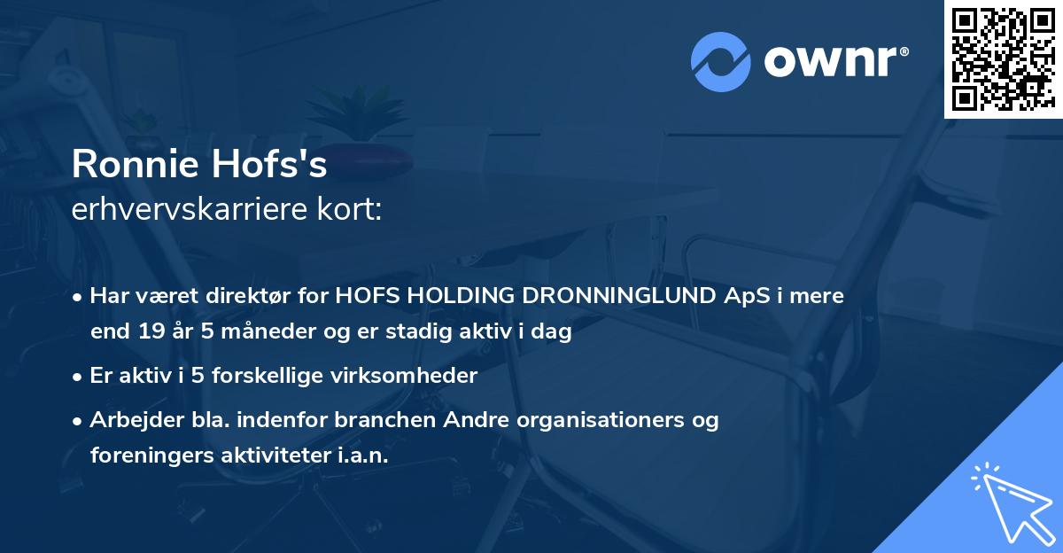 Ronnie Hofs's erhvervskarriere kort