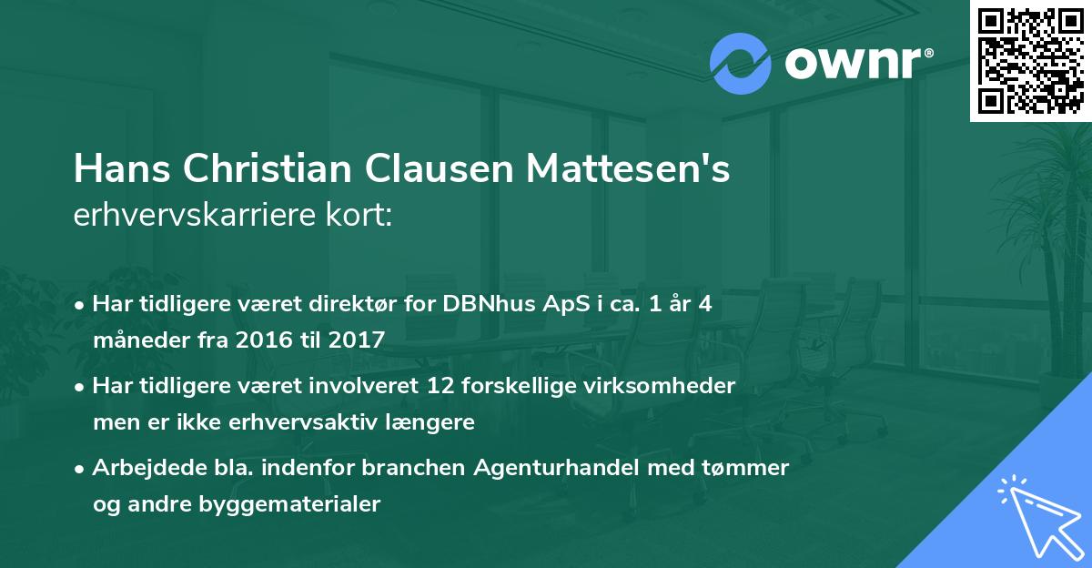 Hans Christian Clausen Mattesen's erhvervskarriere kort
