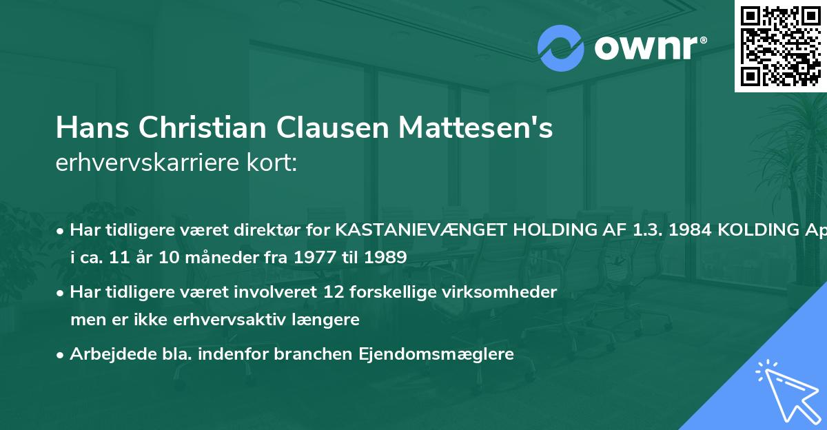 Hans Christian Clausen Mattesen's erhvervskarriere kort