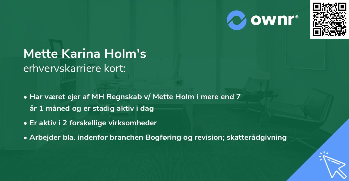 Mette Karina Holm's erhvervskarriere kort