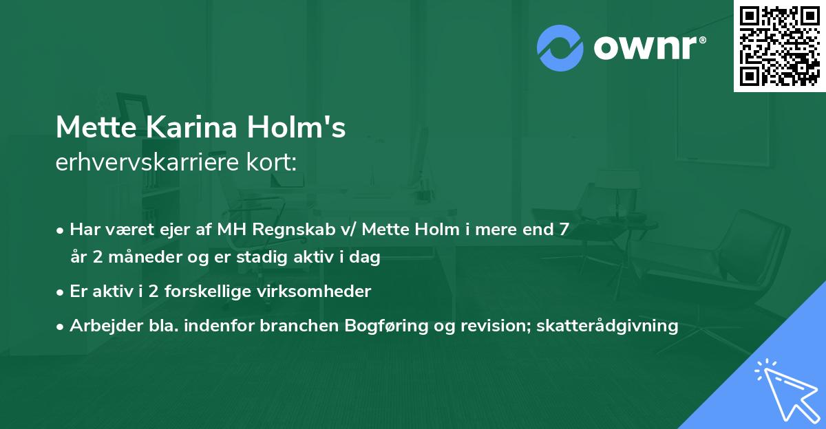 Mette Karina Holm's erhvervskarriere kort