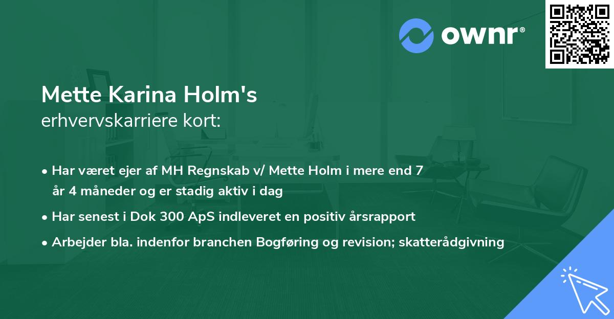 Mette Karina Holm's erhvervskarriere kort