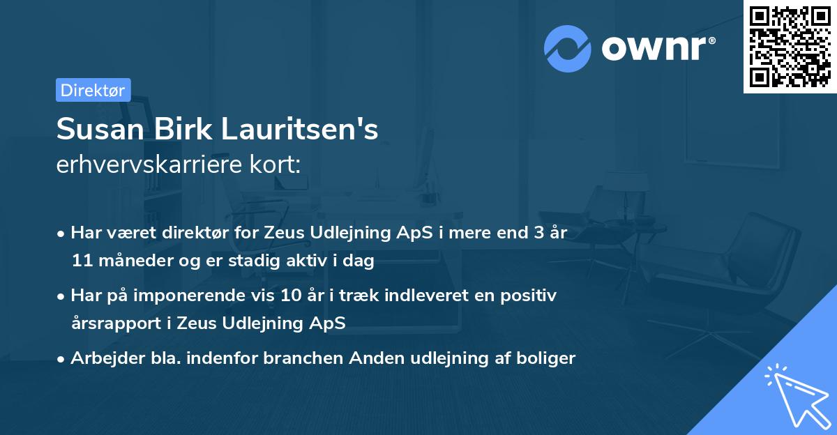 Susan Birk Lauritsen's erhvervskarriere kort