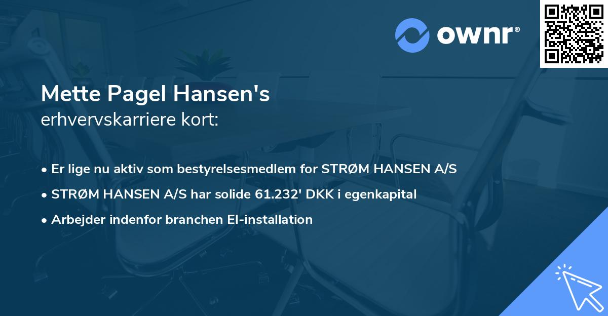 Mette Pagel Hansen's erhvervskarriere kort