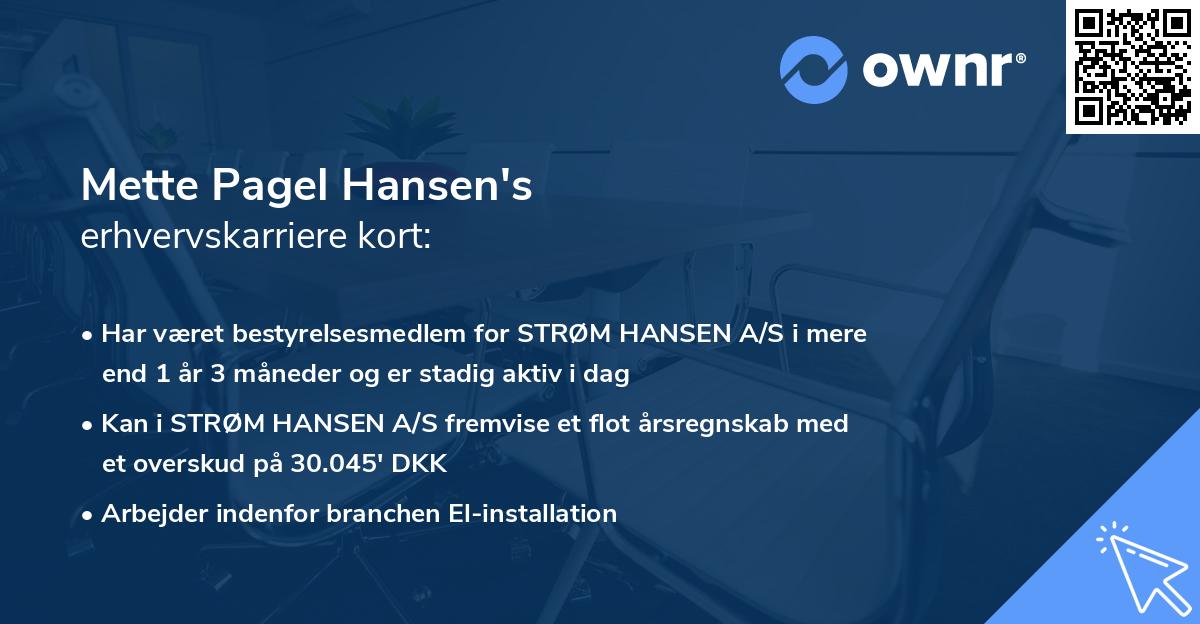 Mette Pagel Hansen's erhvervskarriere kort