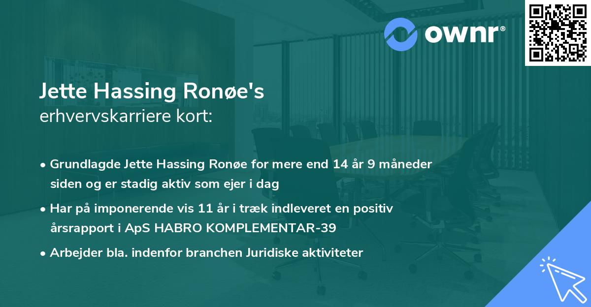 Jette Hassing Ronøe's erhvervskarriere kort