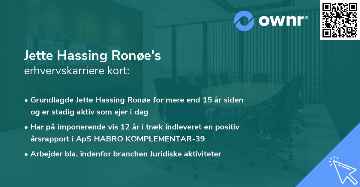 Jette Hassing Ronøe's erhvervskarriere kort