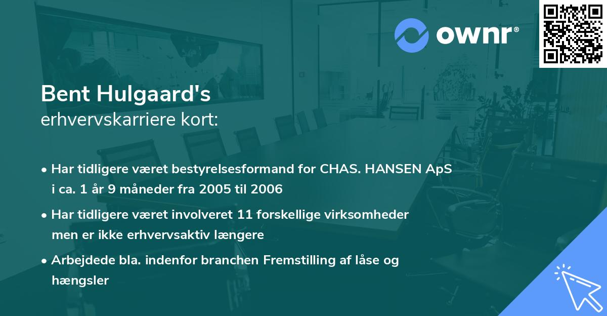 Bent Hulgaard's erhvervskarriere kort