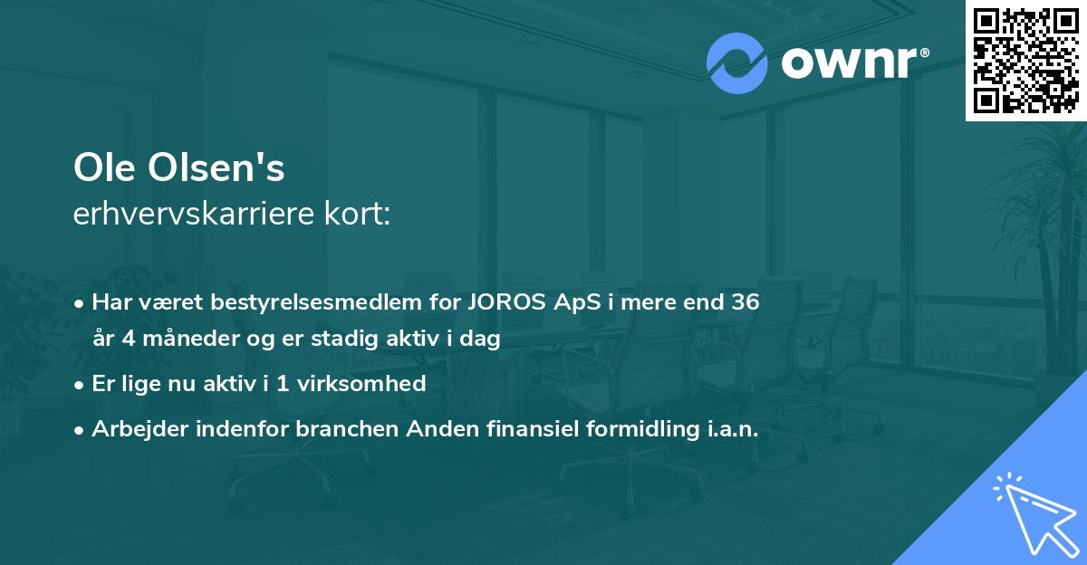 Ole Olsen's erhvervskarriere kort
