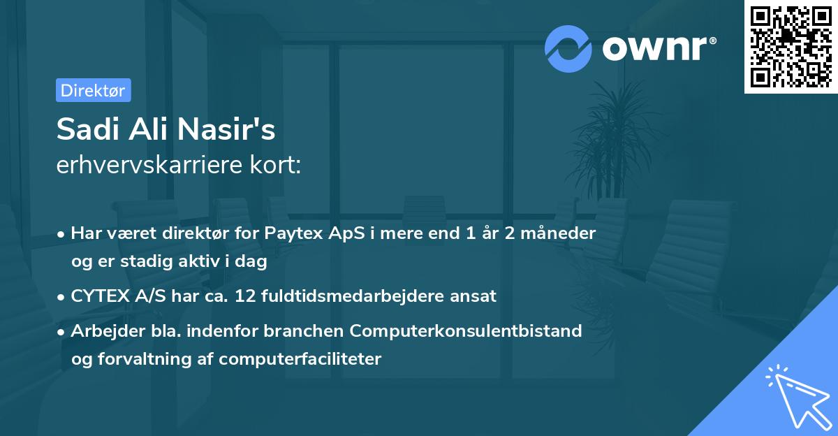 Sadi Ali Nasir's erhvervskarriere kort