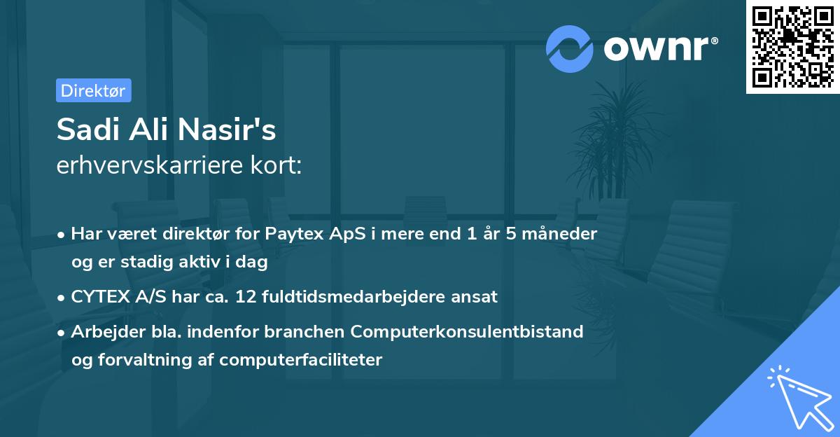 Sadi Ali Nasir's erhvervskarriere kort
