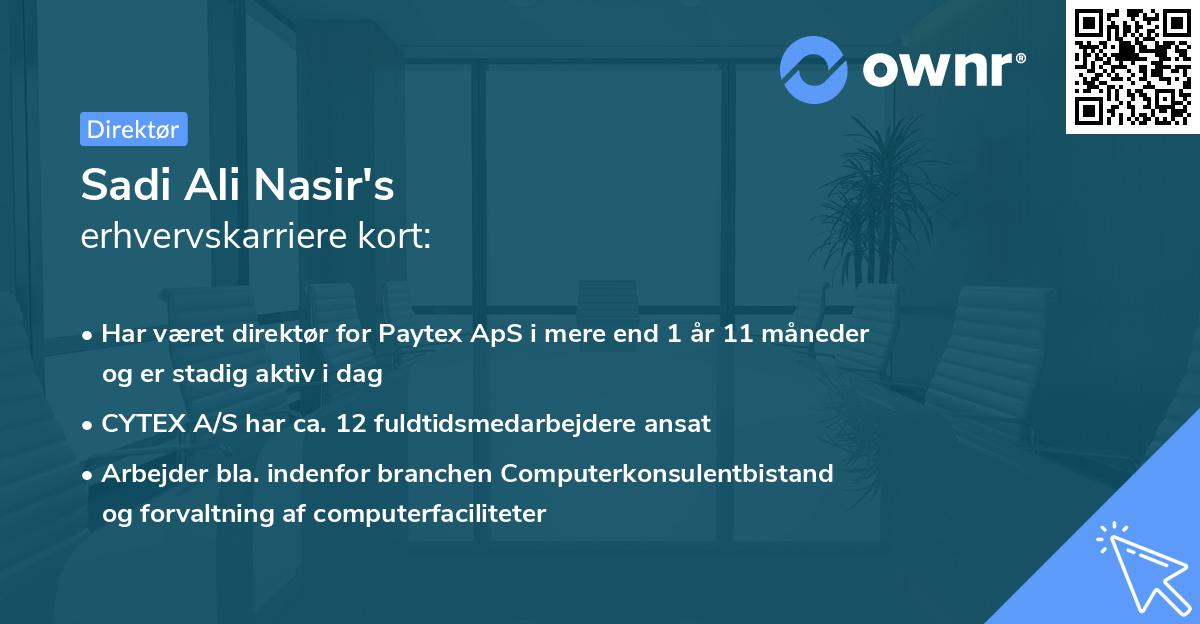 Sadi Ali Nasir's erhvervskarriere kort