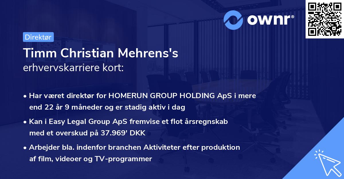 Timm Christian Mehrens's erhvervskarriere kort