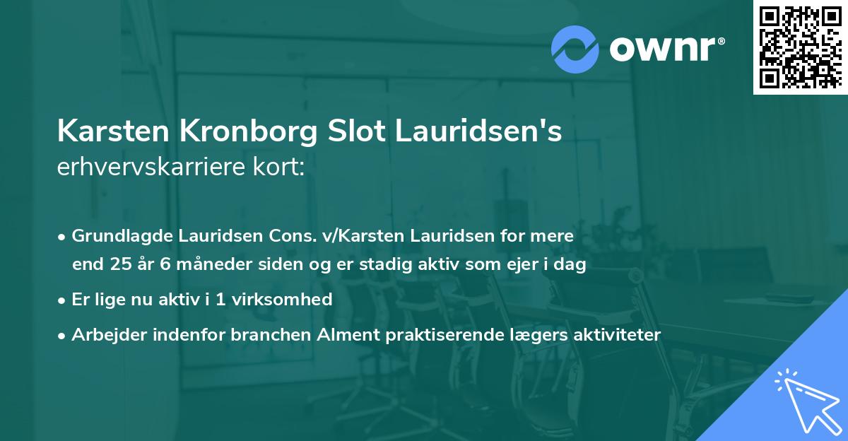 Karsten Kronborg Slot Lauridsen's erhvervskarriere kort
