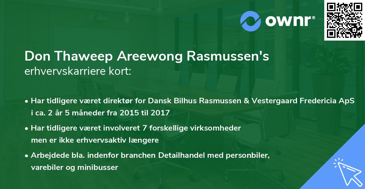 Don Thaweep Areewong Rasmussen's erhvervskarriere kort