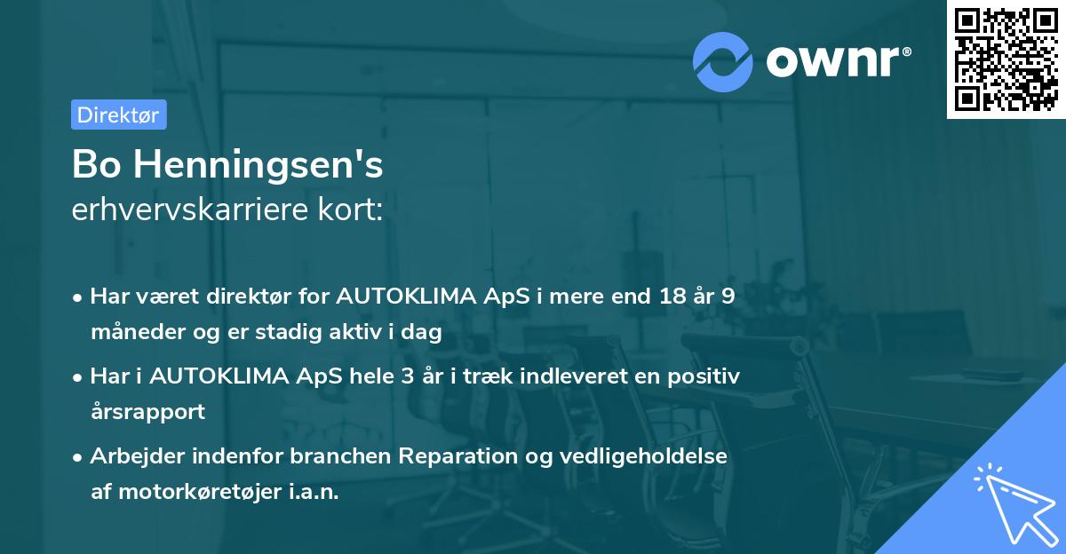 Bo Henningsen's erhvervskarriere kort