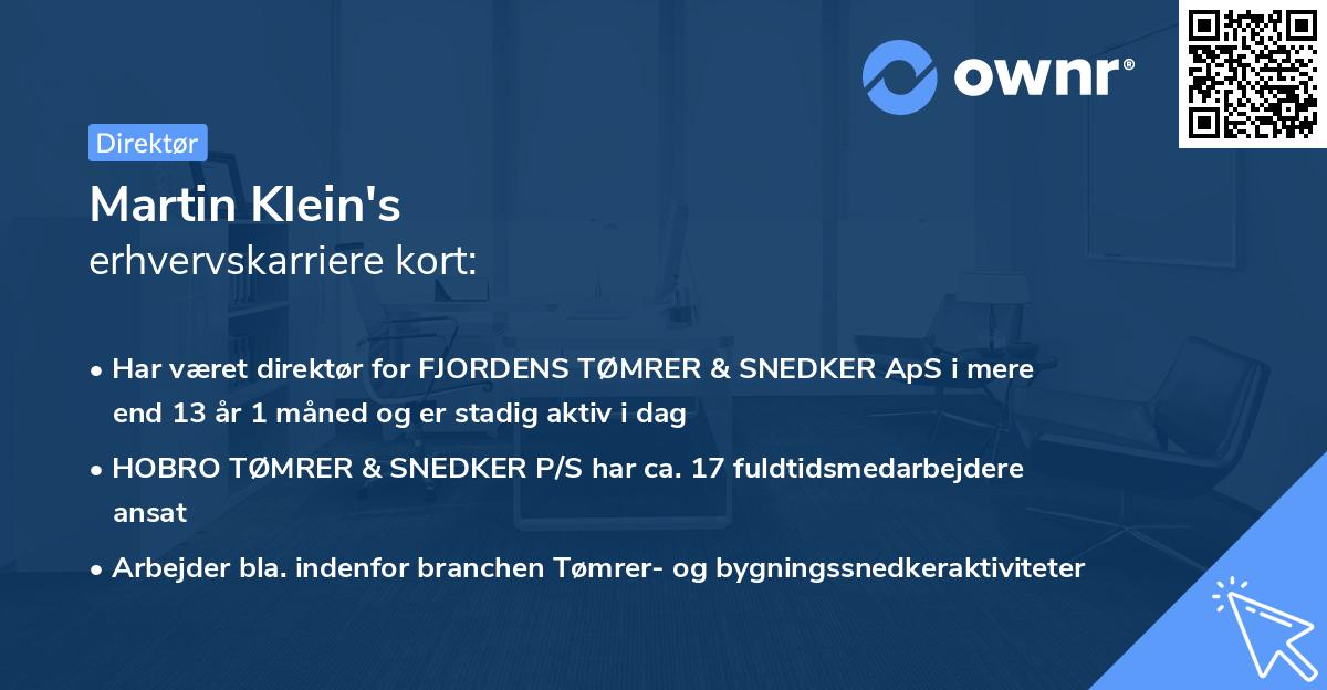 Martin Klein's erhvervskarriere kort