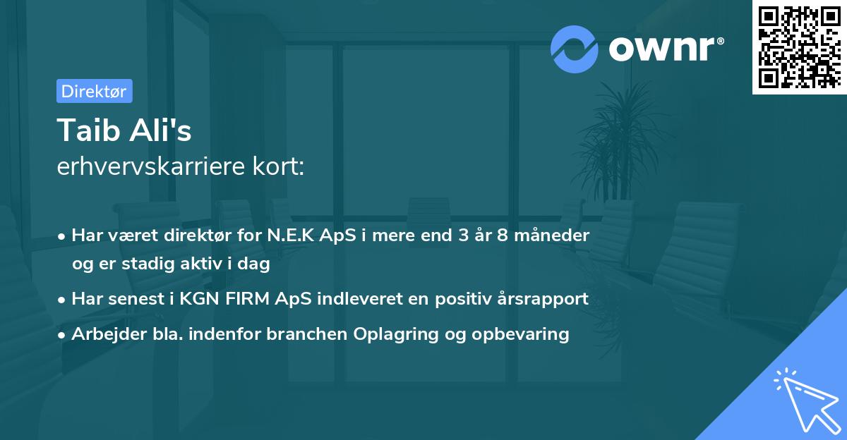 Taib Ali's erhvervskarriere kort
