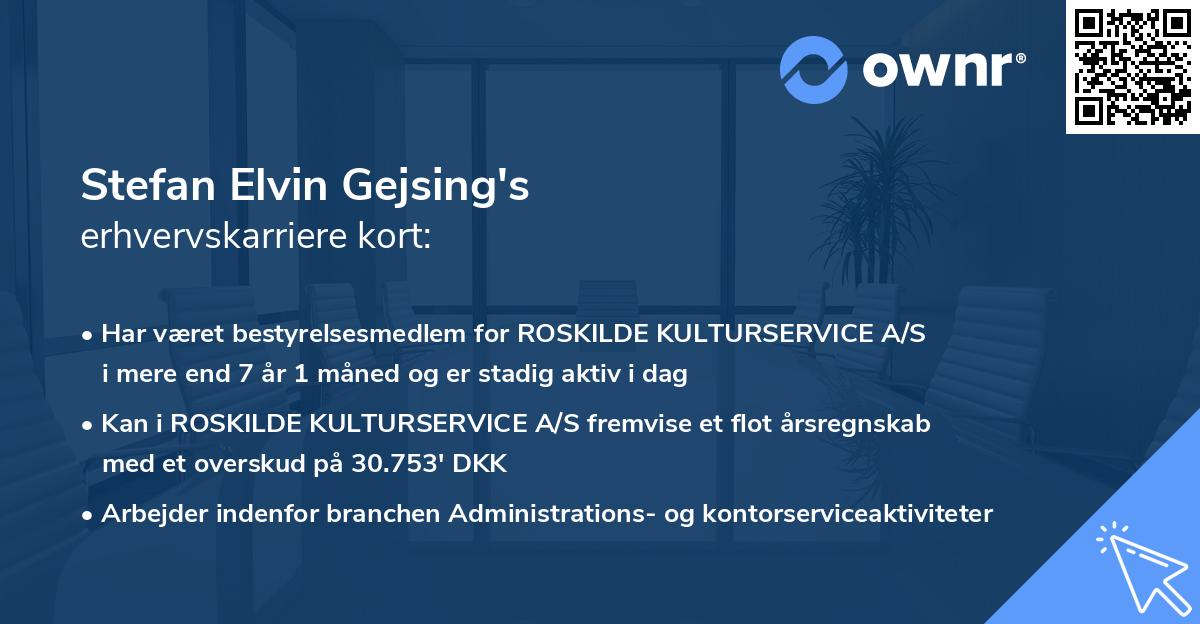Stefan Elvin Gejsing's erhvervskarriere kort